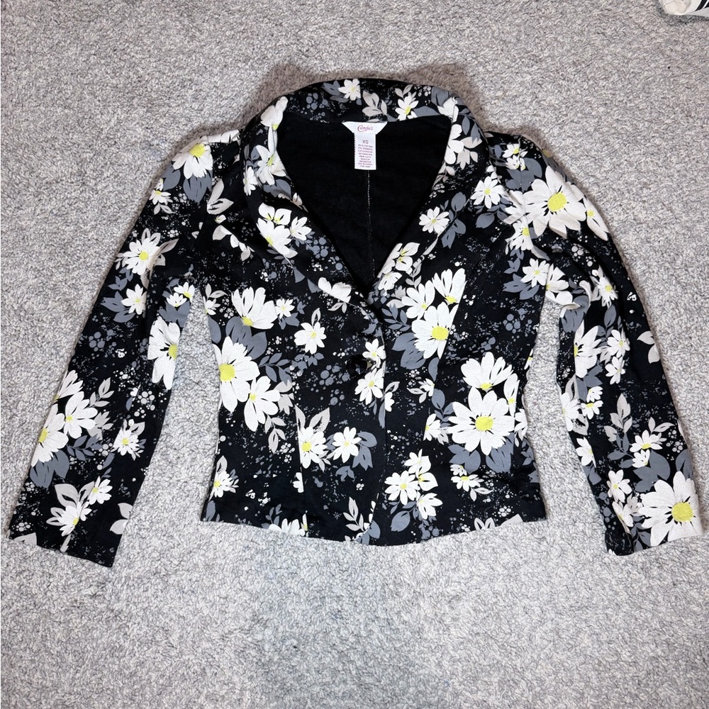 Y2K Candie’s Daisy Print Cropped Blazer XS Black Floral Jacket - Picture 6 of 9